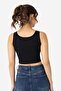 Women's Cotton Ribbed Halter Neckline Thick Strap Crop Bustier Black - 5