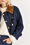 Women's Collar Velvet Denim Jacket Brown - 3