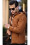 Men's Tan Slim Fit Hooded Suede Coat - 2