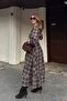Brown Plaid Belted Long Dress - 1235 - 6