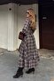 Brown Plaid Belted Long Dress - 1235 - 5