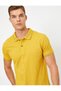Men's Yellow Polo Collar Button Detailed Collar and Sleeve Striped Slim Fit T-Shirt 0YAM14801OK - 2