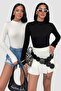 Women's 2-Piece Long Sleeve Body White-Black Half Turtleneck Body Cotton Bodysuit