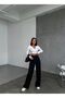 Women's Black High Waist Metal Button Detailed Palazzo Trousers - 6