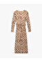 Slim Fit Slit Long-Sleeve Crew Neck Zebra Print Draped Dress - 4