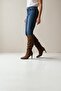 Women's Boots Tan Bellows Suede Pointed Toe Thin Heels - 2