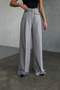 Women's Gray High Waist Button Detailed Wide Leg Palazzo Trousers - 6