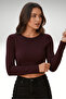 Women's Crew Neck Long Sleeve Finger Hole Slim Fit Lycra Crop