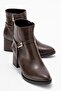 Pointed Toe Buckle Women's Heeled Boots Brown Skin