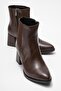 Women's Simple Elastic Pointed Toe Heeled Boots Brown Skin