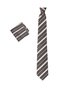 Light Yellow Color Tie with Black Stripes and 8 cm Wide Handkerchief - 4