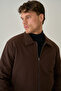 Men's Brown Regular Zippered Coat-Jacket Soft Textured Premium Fabric - 4