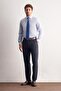 Blue Half Italian Collar Long Sleeve Easy to Iron Slim Fit Cotton Shirt 1004255301 - 3