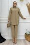 Women's Mink Stone Printed Buttoned Pants Suit t 0348