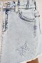Girl's Jean Skirt Butterfly Embroidered Button Detail 6-10 Years, Light Blue - 3