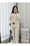 Women's Tulip Patterned Ecru Waffle Premium Pajama Set - 2