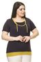 Women's Large Size Navy Blue Back Detailed Blouse A7-3022