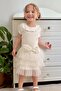 Girl's Dress Bow Tulle with Ruffles on the Shoulder 1.5-5 Years, Ecru