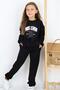 Girl's Tracksuit Set League Themed with V-Stitched Front, Ages 5-10, Black