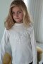 Girl's Long Sleeve T-Shirt with Tulle Bow Embroidery, Ages 8-14, Ecru - 2