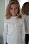 Girl's Long Sleeve T-Shirt with Tulle Bow Embroidery, Ages 8-14, Ecru