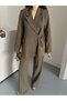 Blazer Jacket Wide-Leg Trousers Set with a Wide Fabric Belt Tied at the Waist - 3