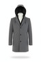Men's Gray Wool Blend Long Coat with Hooded Zipper and Buttons on the Front