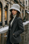 Women's Gray Wool Felt Bucket Hat Spk1147