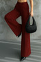 Women's Pleated High Waist Wide Leg Lycra Palazzo Trousers 1139 Claret Red - 4