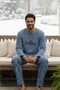 Men's Long Sleeve Blue Color Pajama Set with Writing on the Front - 3
