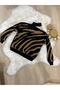 Women's Brown Striped Patterned Knitwear Sweater with Shoulder Detail - 2