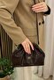 Fibag Brown Knitted Look Medium Size Stylish and Cross-Strapped Portfolio Bag with Gold Accessories - 3
