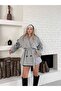 Women's Short Trench Coat with Button and Belt Detail in Gray - 4