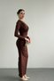 Brown Belted Shoulder Pad Detail Dress - 3