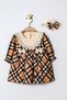 Girls Long Sleeve Beige Checked Woven Collar Detail Dress Set - 3