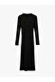 Long Sleeve Slit Polo Neck Long Knitwear Pencil Dress - 5