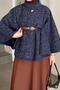 Hakim Collar Belt Detailed Cashmere Poncho Navy Blue - 3