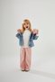 Girl's Plush Pink Hooded Detailed Denim Jacket - 5