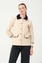 HatunAtila Cropped Shirt with Collar and Pocket Detail Cashmere Jacket 7859 Beige - 5