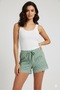 Solid Color Mini Floral Pattern Combed Cotton Women's Home Shorts Leg Lace Detail Home Wear Green - 2