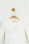 Girl's Cream Color Corded Fabric Knitted Lace Collar Long Sleeve Badi - 7