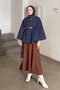 Hakim Collar Belt Detailed Cashmere Poncho Navy Blue