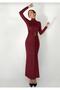 Mock Neck Long Sleeve Bodycon Maxi Dress with Buckle Detail - 2