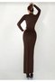 Mock Neck Long Sleeve Bodycon Maxi Dress with Buckle Detail - 6