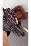 Blue Plaid Dress with Bow Collar - 5