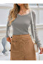 Women Grey Ribbed Long Sleeve Slim Fit T-Shirt