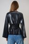 Black Double-Breasted Waist-Tied Faux Leather Blouse Alc-X14680 - 5