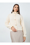 Cream Ruffled High Neck Knit Cardigan - 3