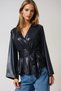 Black Double-Breasted Waist-Tied Faux Leather Blouse Alc-X14680 - 3