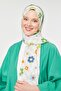 Grass Green Floral Pattern Mono Crepe Shawl - 3